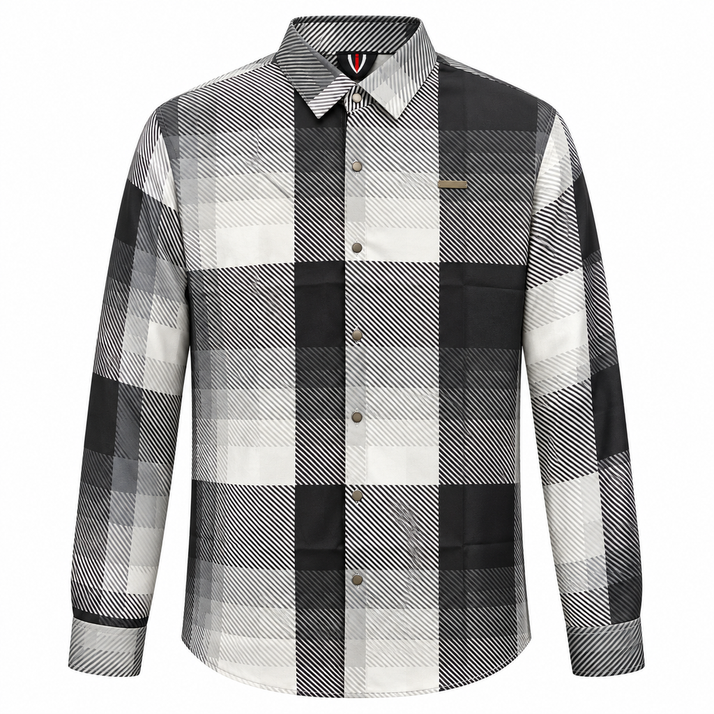 Black Geometric Check Printed Shirt _ Soft & Silky Polyester
