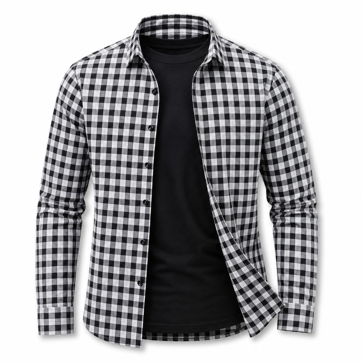 Men’s Black & White Check Slim-Fit Shirt