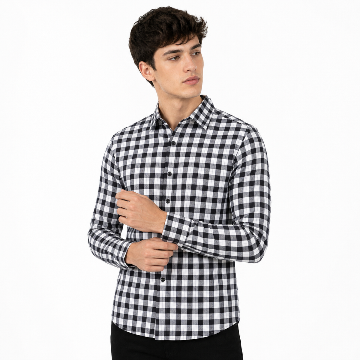 Men’s Black & White Check Slim-Fit Shirt