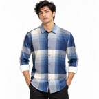 Blue Geometric Check Printed Shirt _ Soft & Silky Polyester