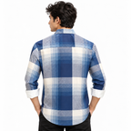 Blue Geometric Check Printed Shirt _ Soft & Silky Polyester