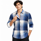 Blue Geometric Check Printed Shirt _ Soft & Silky Polyester