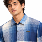 Blue Geometric Check Printed Shirt _ Soft & Silky Polyester