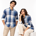 Blue Geometric Check Printed Shirt _ Soft & Silky Polyester