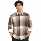 Brown Geometric Check Printed Shirt _ Soft & Silky Polyester