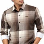 Brown Geometric Check Printed Shirt _ Soft & Silky Polyester