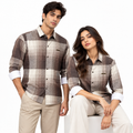 Brown Geometric Check Printed Shirt _ Soft & Silky Polyester