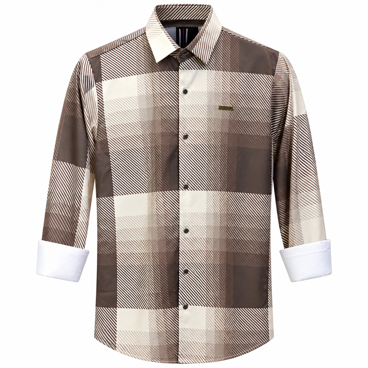 Brown Geometric Check Printed Shirt _ Soft & Silky Polyester