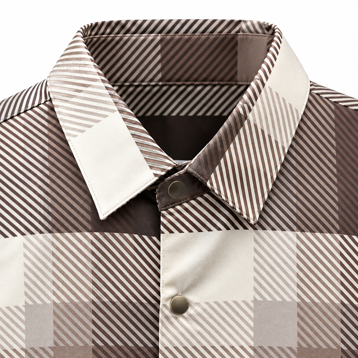 Brown Geometric Check Printed Shirt _ Soft & Silky Polyester