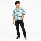 Men’s Green Stretch Check Half-Button Shirt