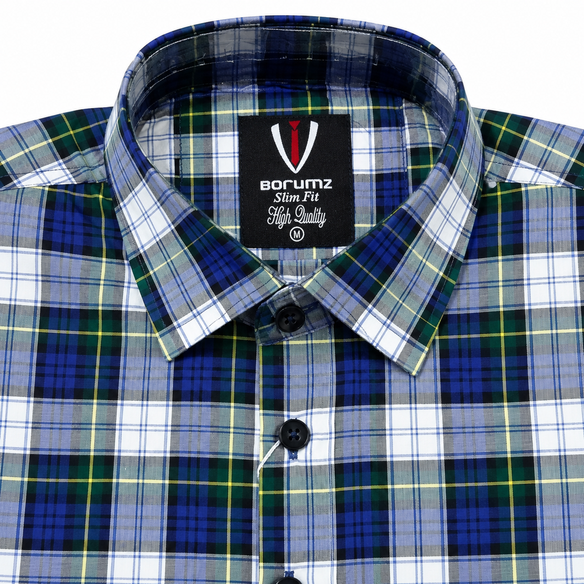 Green & Blue Plaid Check Slim Fit Long Sleeve Shirt