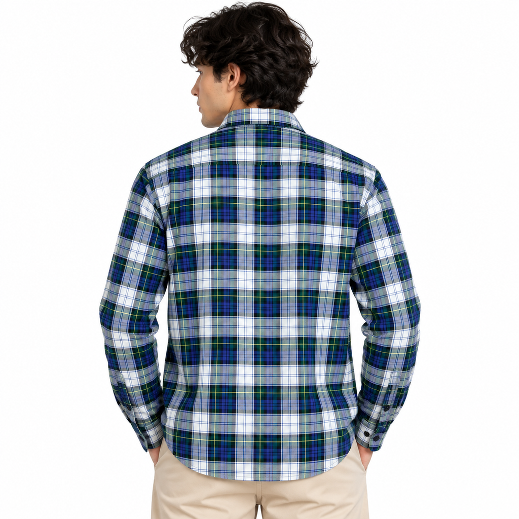 Green & Blue Plaid Check Slim Fit Long Sleeve Shirt