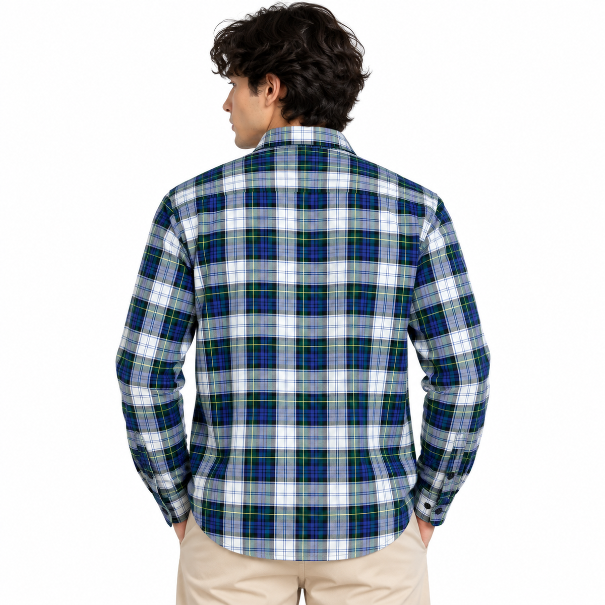 Green & Blue Plaid Check Slim Fit Long Sleeve Shirt