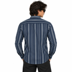 Navy Blue Vertical Stripe Slim Fit Long Sleeve Shirt