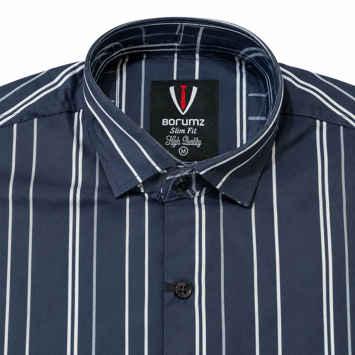 Navy Blue Vertical Stripe Slim Fit Long Sleeve Shirt
