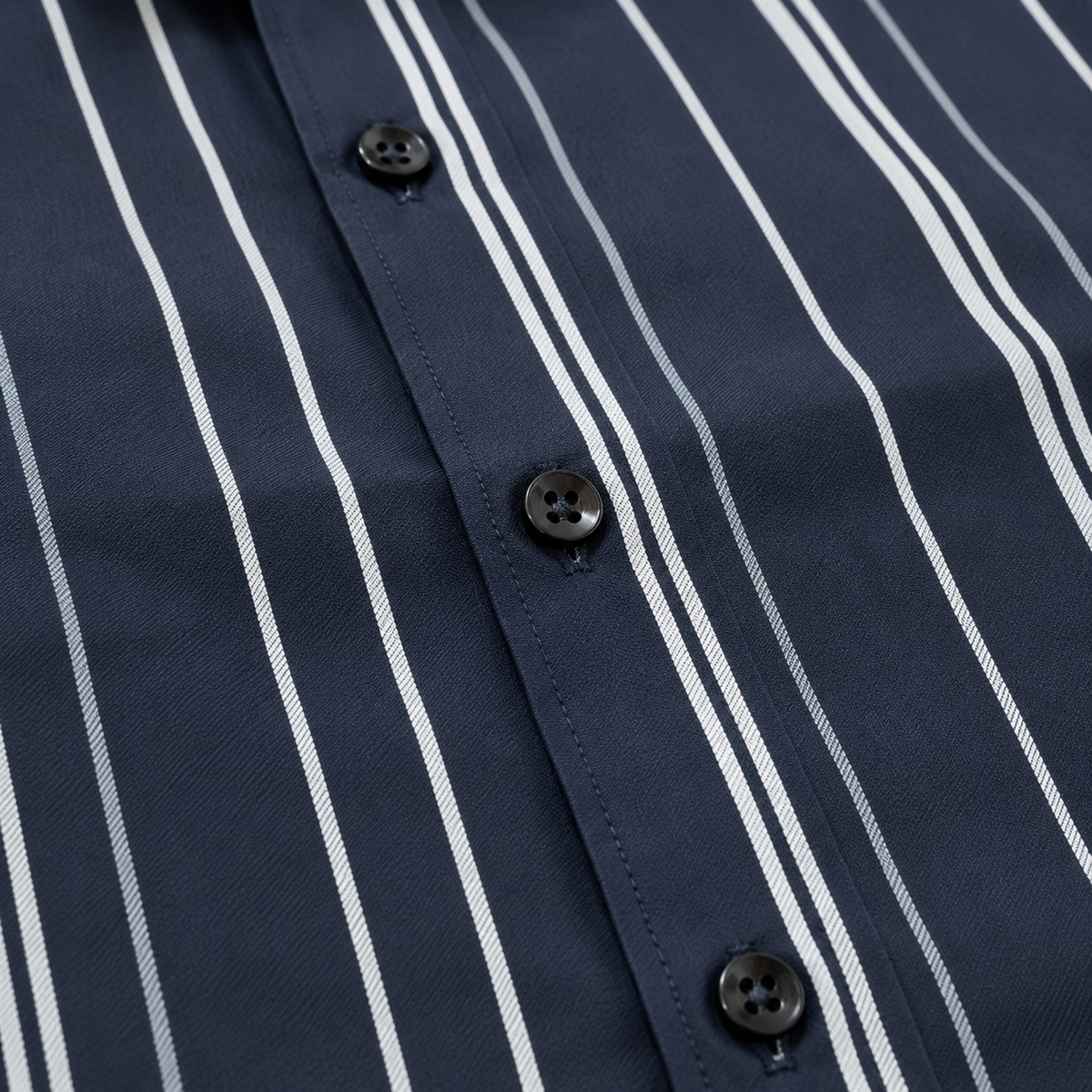 Navy Blue Vertical Stripe Slim Fit Long Sleeve Shirt