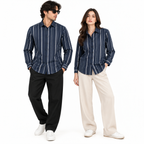 Navy Blue Vertical Stripe Slim Fit Long Sleeve Shirt