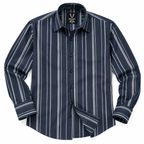 Navy Blue Vertical Stripe Slim Fit Long Sleeve Shirt