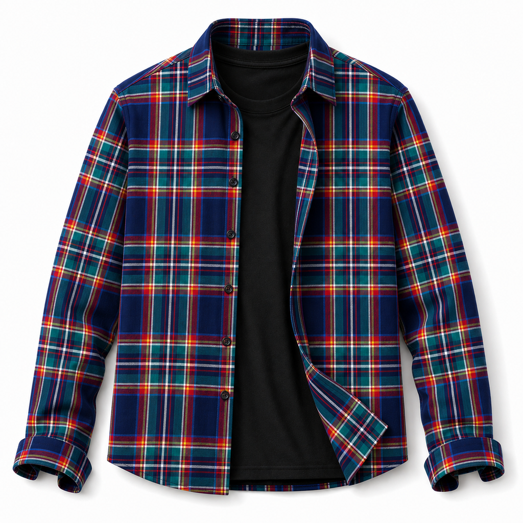 Men’s Navy Multicolour Check Slim-Fit Shirt