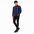 Men’s Navy Multicolour Check Slim-Fit Shirt