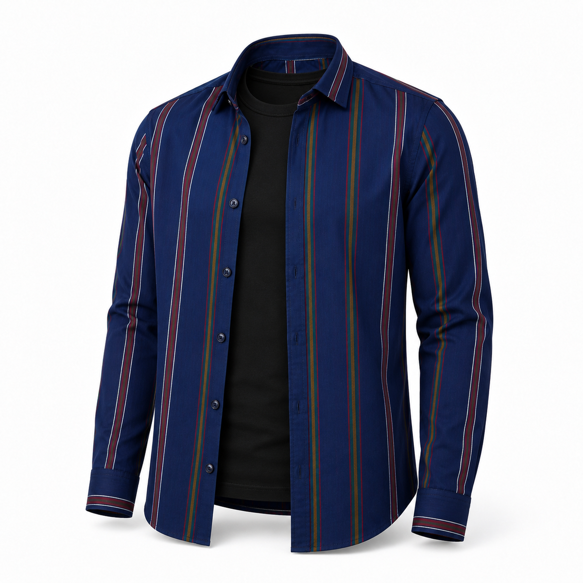 Men’s Navy Multicolour Striped Slim-Fit Shirt