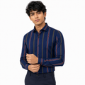 Men’s Navy Multicolour Striped Slim-Fit Shirt