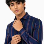 Men’s Navy Multicolour Striped Slim-Fit Shirt
