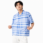 Men’s Sky Blue Stretch Check Half-Button Shirt
