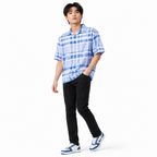 Men’s Sky Blue Stretch Check Half-Button Shirt