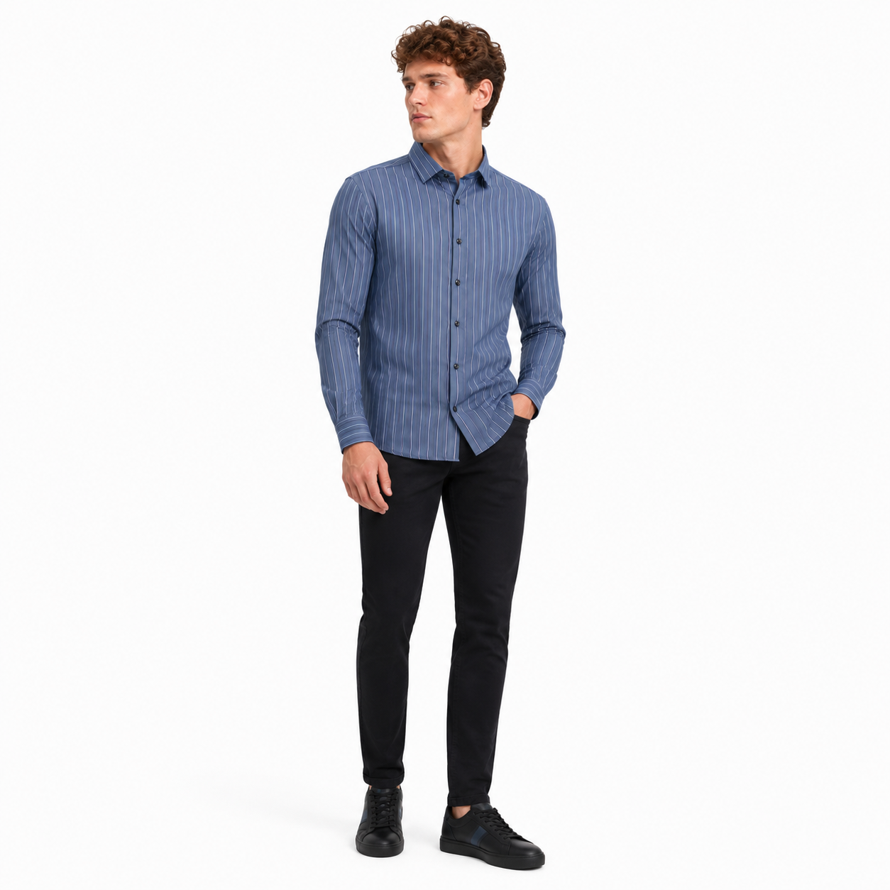 Men’s Slate Blue Striped Slim-Fit Shirt