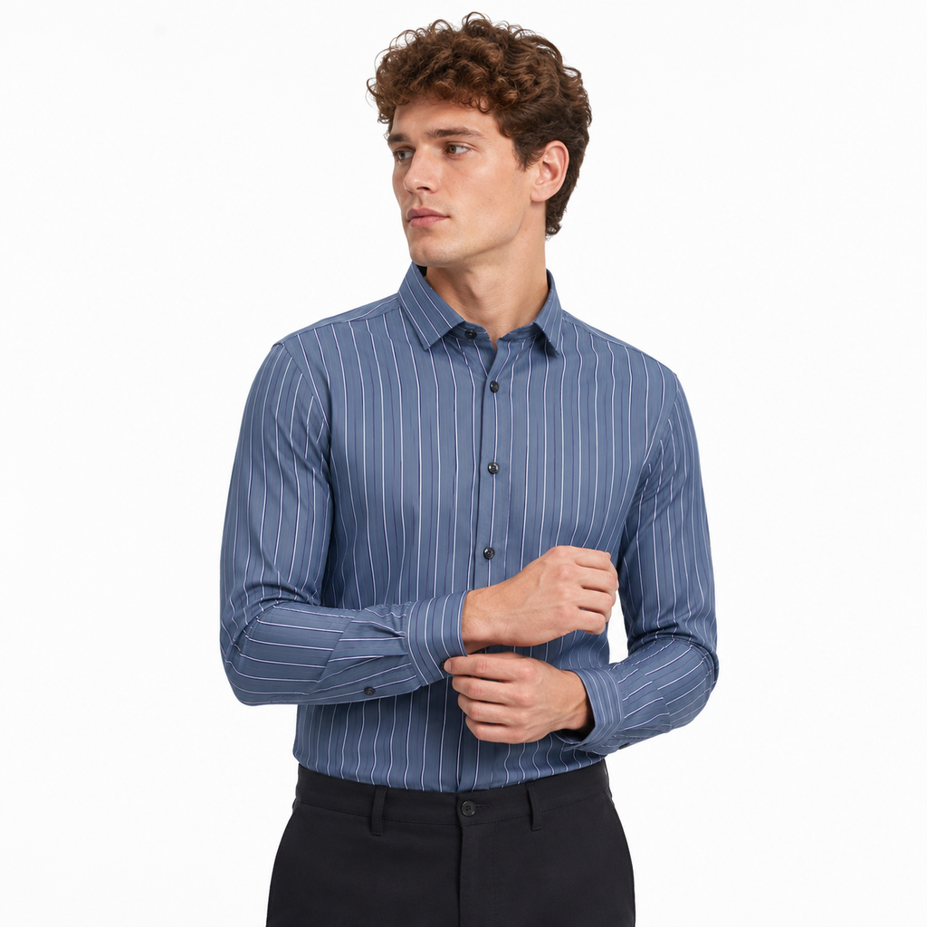 Men’s Slate Blue Striped Slim-Fit Shirt