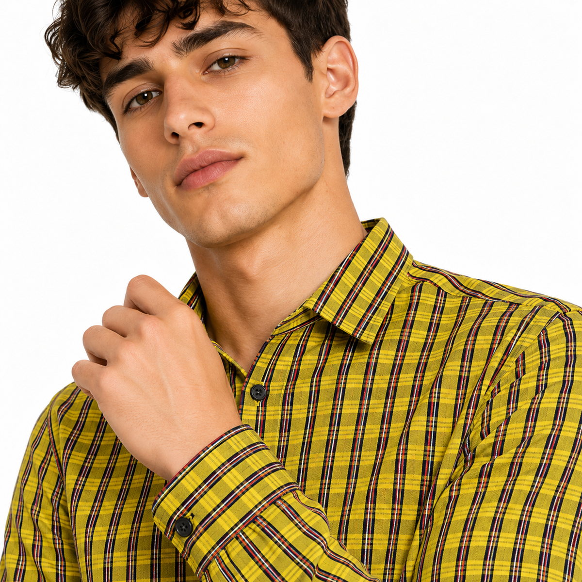 Men’s Yellow Multi-Check Slim-Fit Shirt
