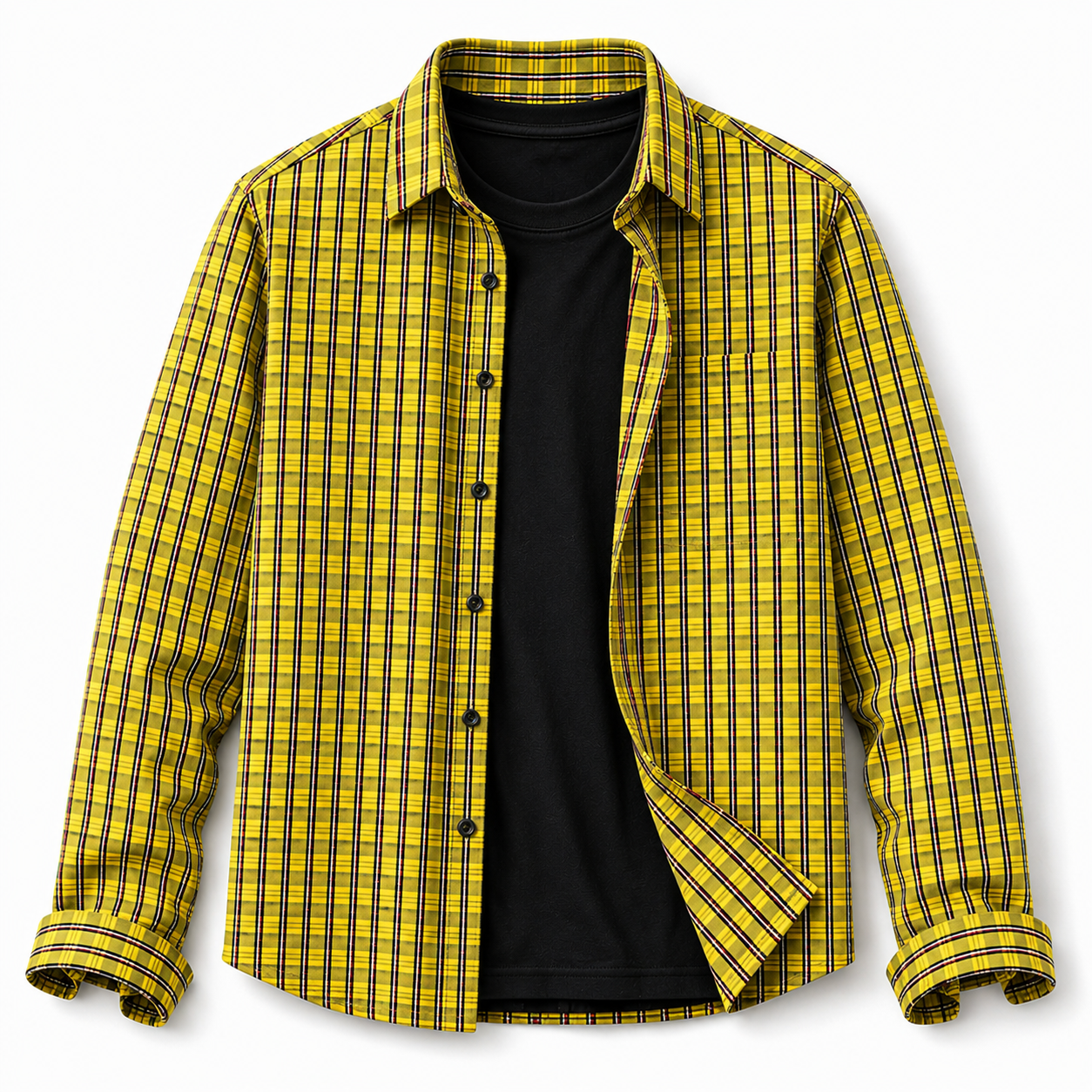 Men’s Yellow Multi-Check Slim-Fit Shirt