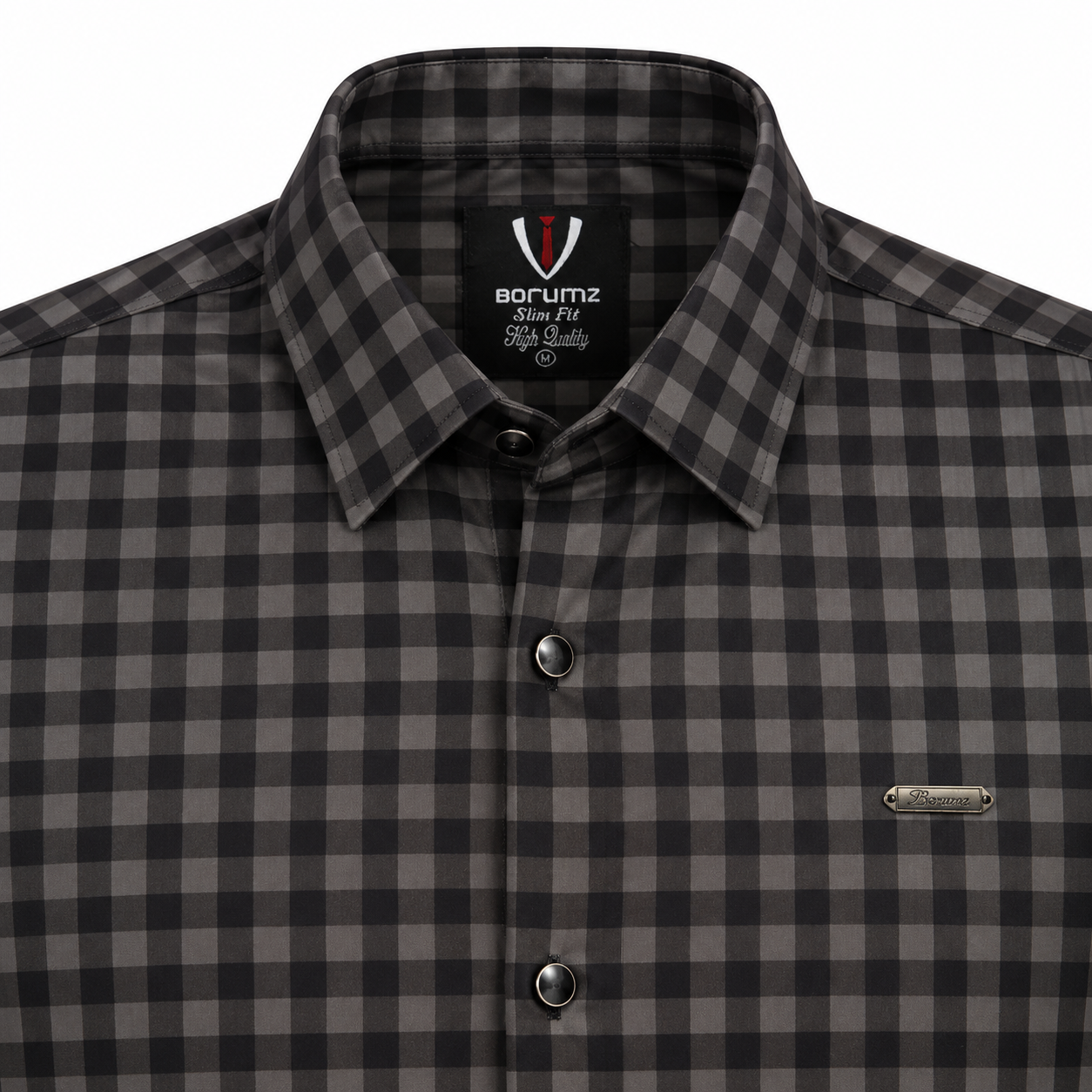 Midnight Charcoal Gingham Checkered Shirt | Slim Fit