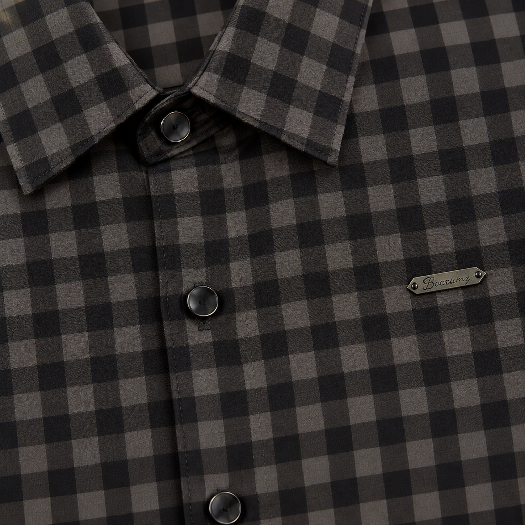 Midnight Charcoal Gingham Checkered Shirt | Slim Fit