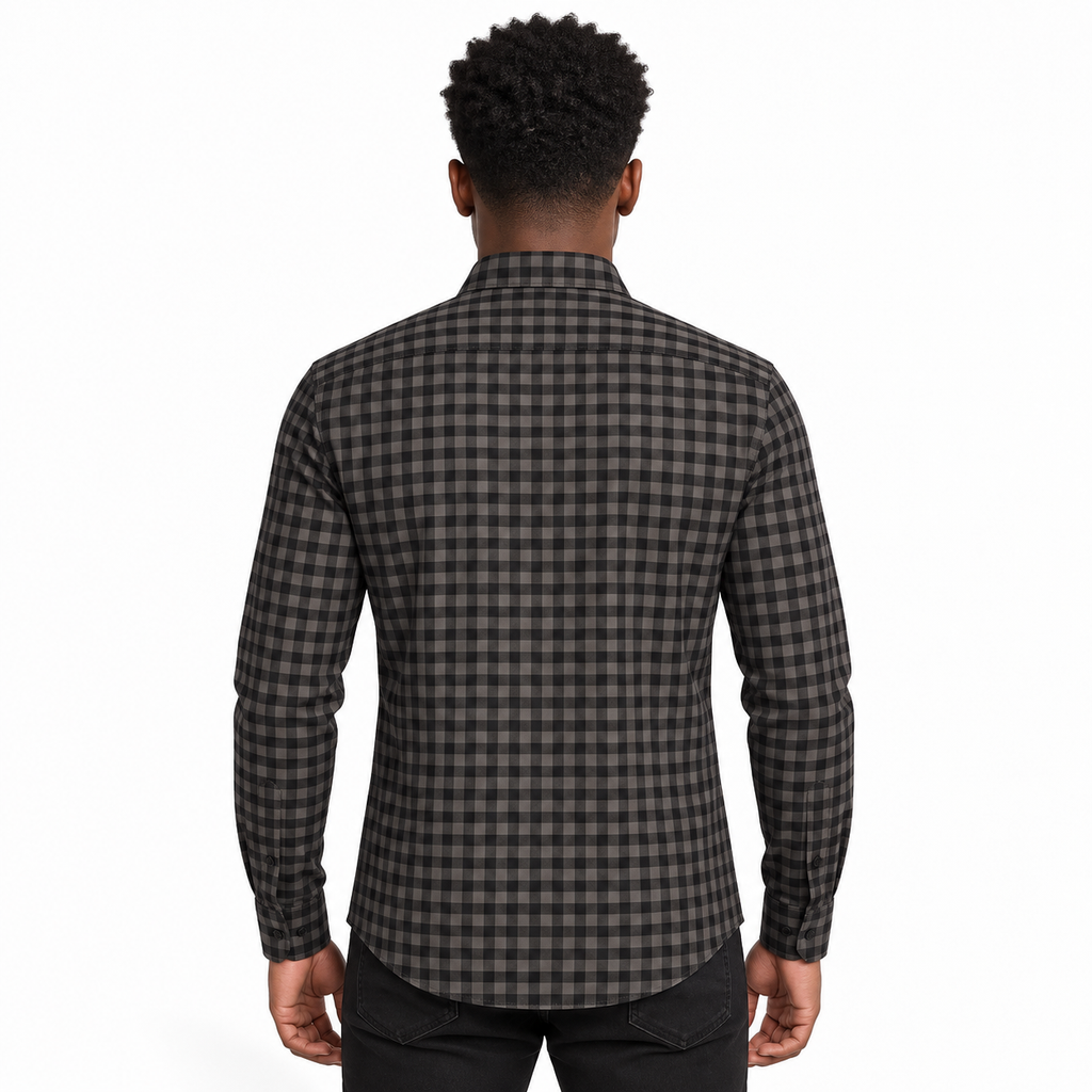 Midnight Charcoal Gingham Checkered Shirt | Slim Fit