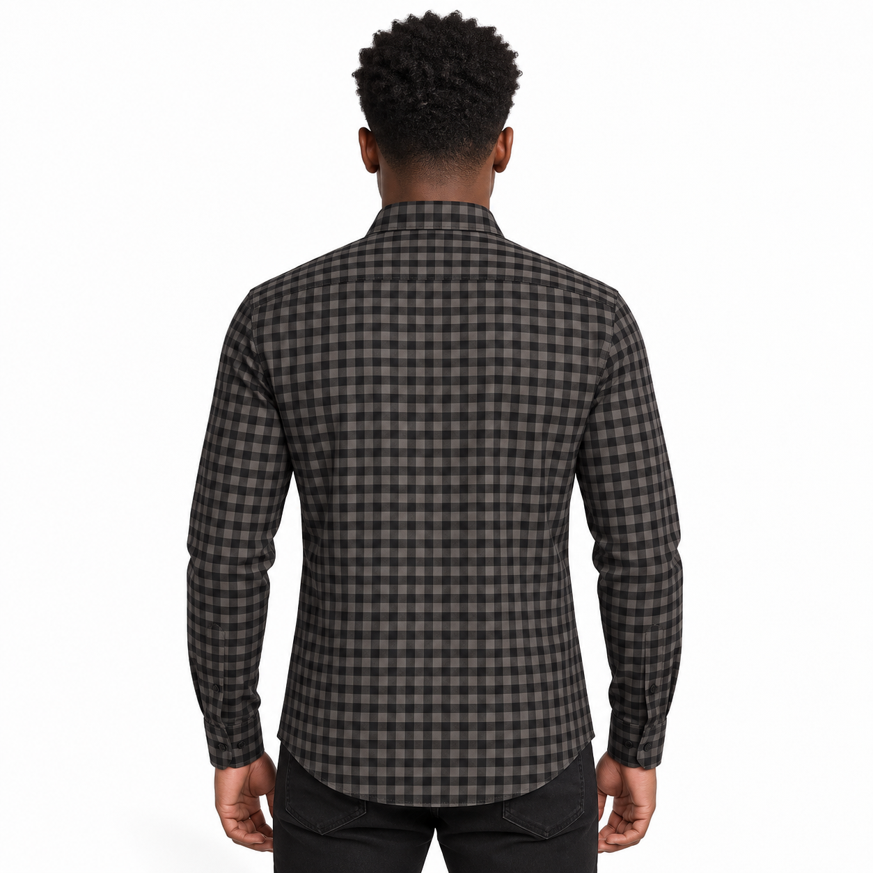 Midnight Charcoal Gingham Checkered Shirt | Slim Fit