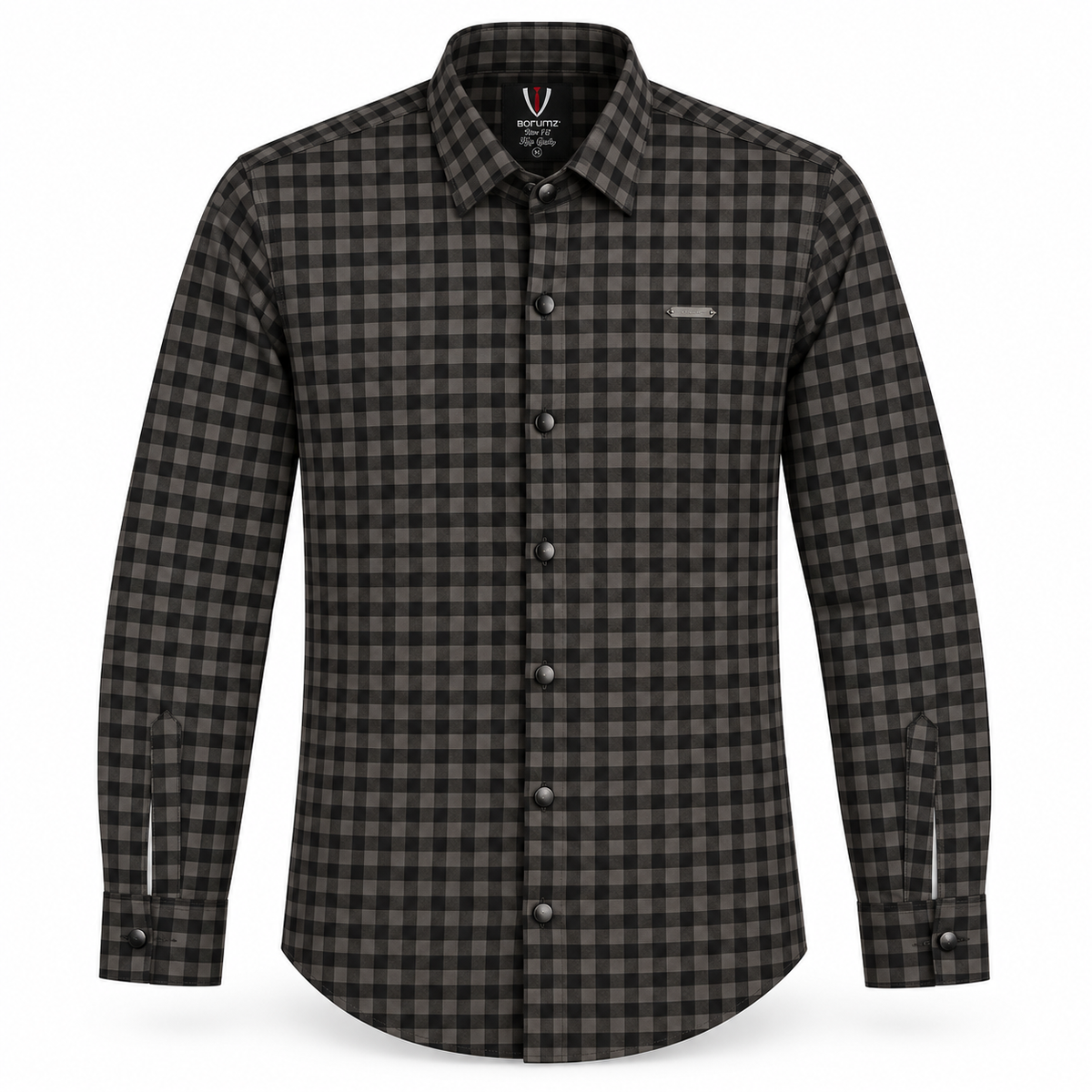 Midnight Charcoal Gingham Checkered Shirt | Slim Fit