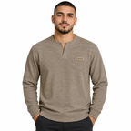 Mocha Brown Textured Split-Neck Full Sleeve tee | Relaxed Fit