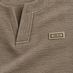Mocha Brown Textured Split-Neck Full Sleeve tee | Relaxed Fit