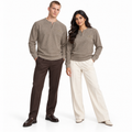 Mocha Brown Textured Split-Neck Full Sleeve tee | Relaxed Fit