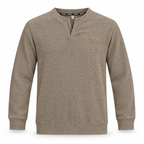 Mocha Brown Textured Split-Neck Full Sleeve tee | Relaxed Fit