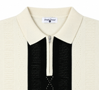 Monaco Ribbed Knit Zip Polo Tee – Cream & Black