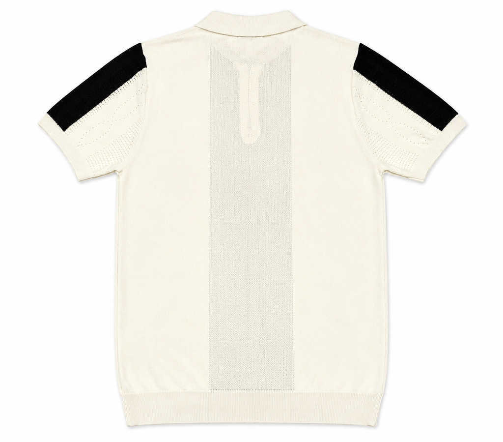 Monaco Ribbed Knit Zip Polo Tee – Cream & Black