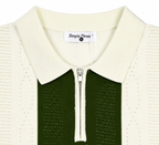 Monaco Ribbed Knit Zip Polo Tee – Cream & Green