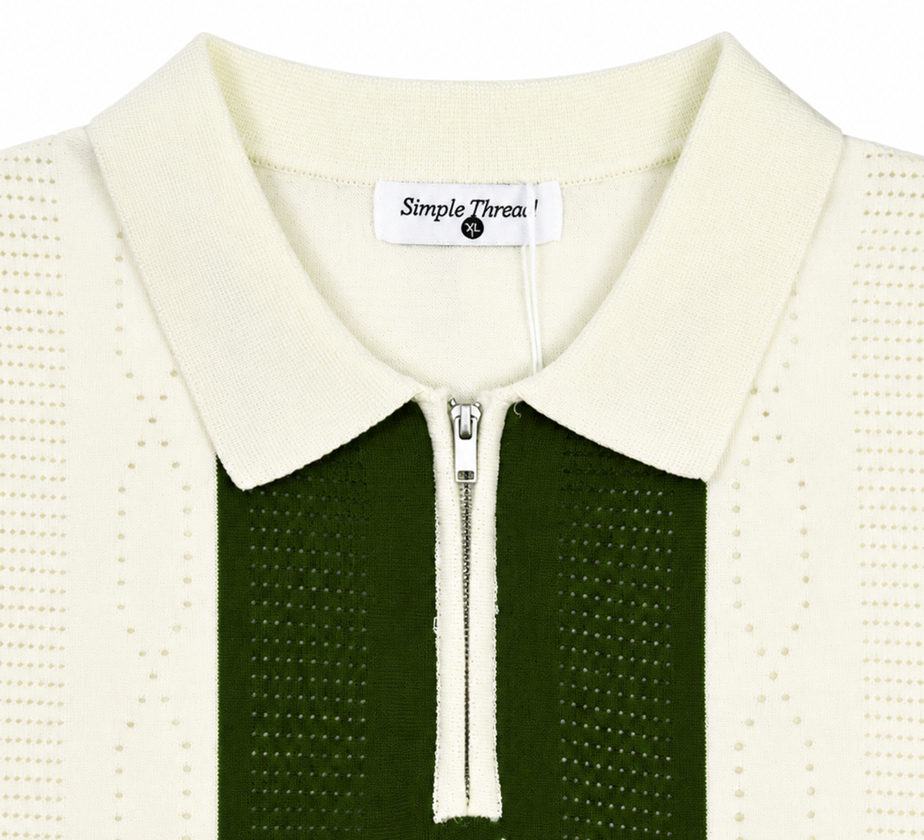 Monaco Ribbed Knit Zip Polo Tee – Cream & Green