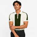 Monaco Ribbed Knit Zip Polo Tee – Cream & Green