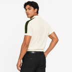 Monaco Ribbed Knit Zip Polo Tee – Cream & Green