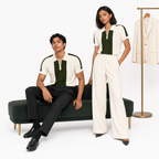 Monaco Ribbed Knit Zip Polo Tee – Cream & Green