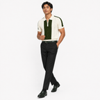 Monaco Ribbed Knit Zip Polo Tee – Cream & Green